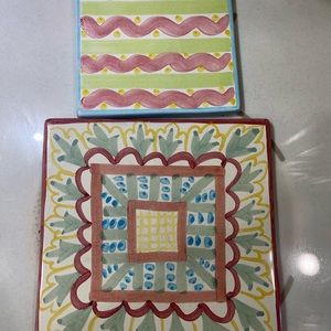 McKenzie Childs vintage red ware trivet 2 tile